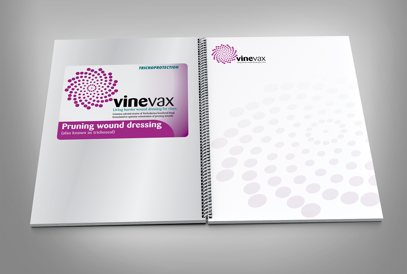 Agrimm, Vinevax logo, presentation document spread, stationery, letterhead, packaging label, MagentaDot Brands