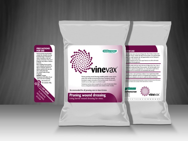 Vinevax, pruning wound dressing foil pouch packaging