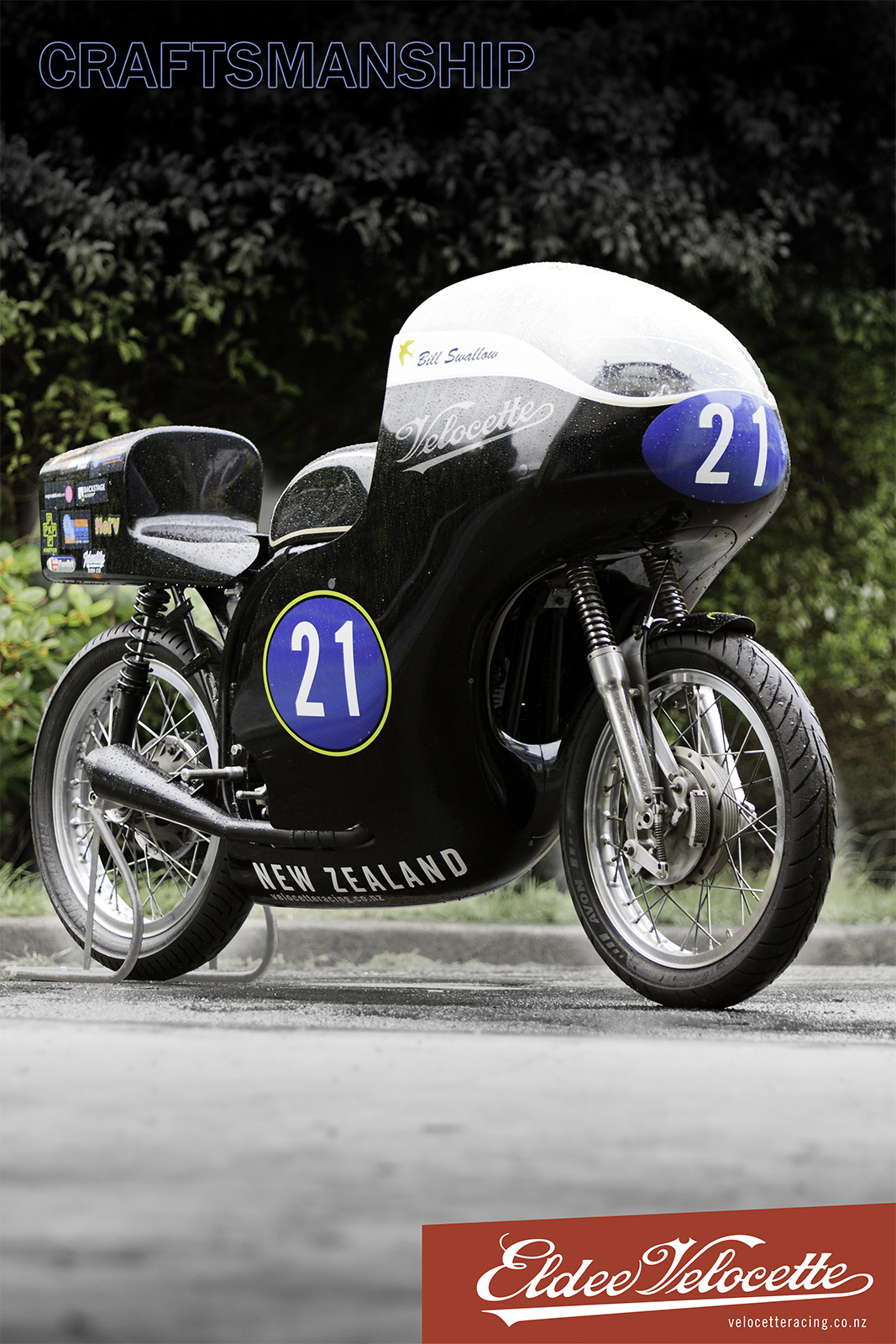 Eldee Velocette, front three-quarter, poster, A2, portrait, Craftsmanship