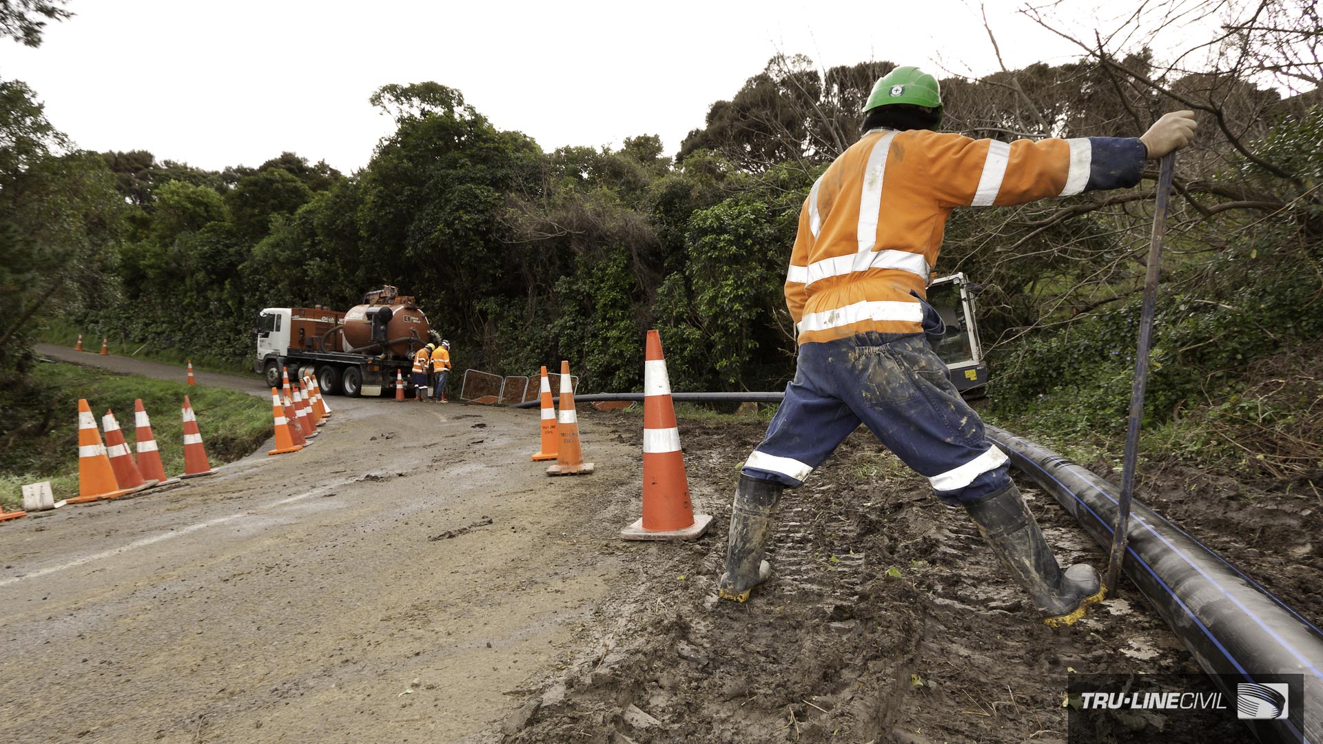 Horizontal Directional Drilling, Tru-Line Civil, Akaroa, documentary, photography, Akaroa Water Supply Stage 3, Reticulation Upgrade, Vermeer HDD,