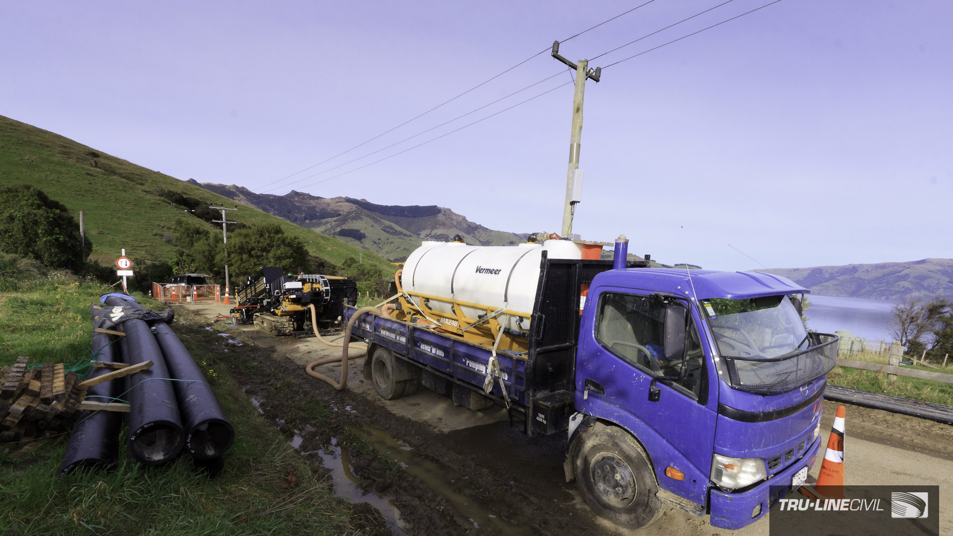 Horizontal Directional Drilling, Tru-Line Civil, Akaroa, documentary, photography, Akaroa Water Supply Stage 3, Reticulation Upgrade, Vermeer HDD,
