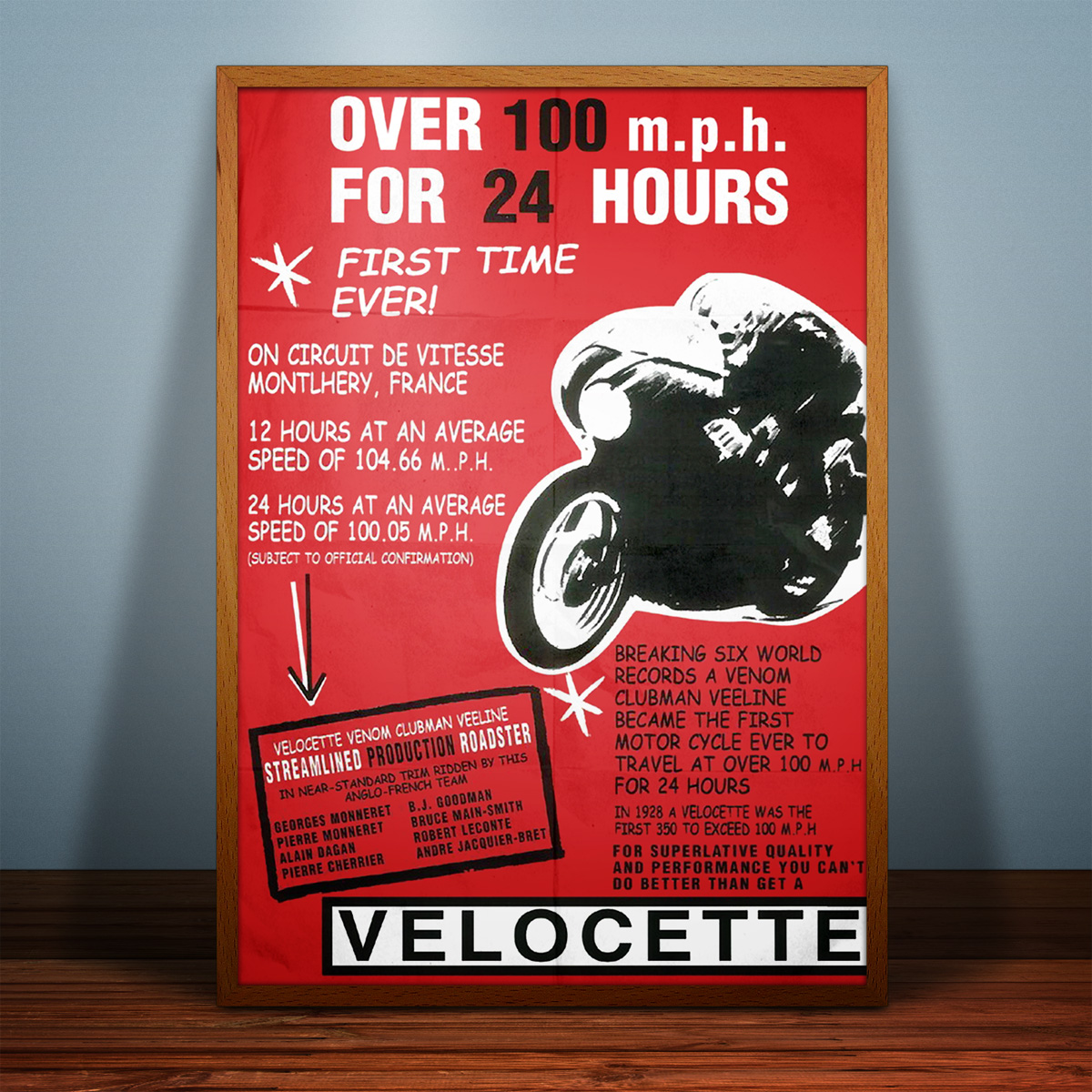 Velocette, Venom, poster, A2, 100mph, 24hr, record, 1961, mock-up