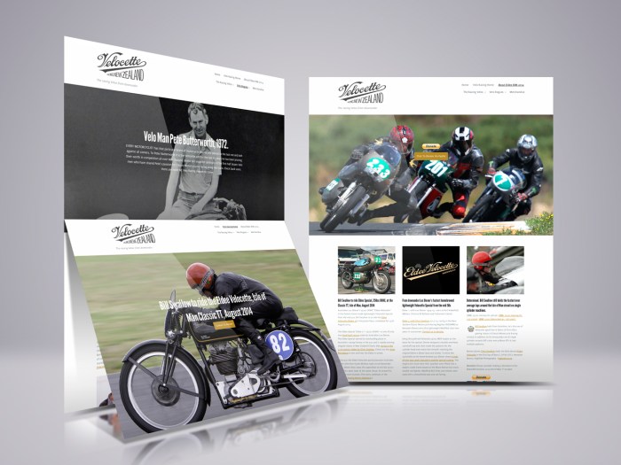 Velocette Racing New Zealand website, showcase, brand & identity systems design, photography, promotional design and advertising, web design
