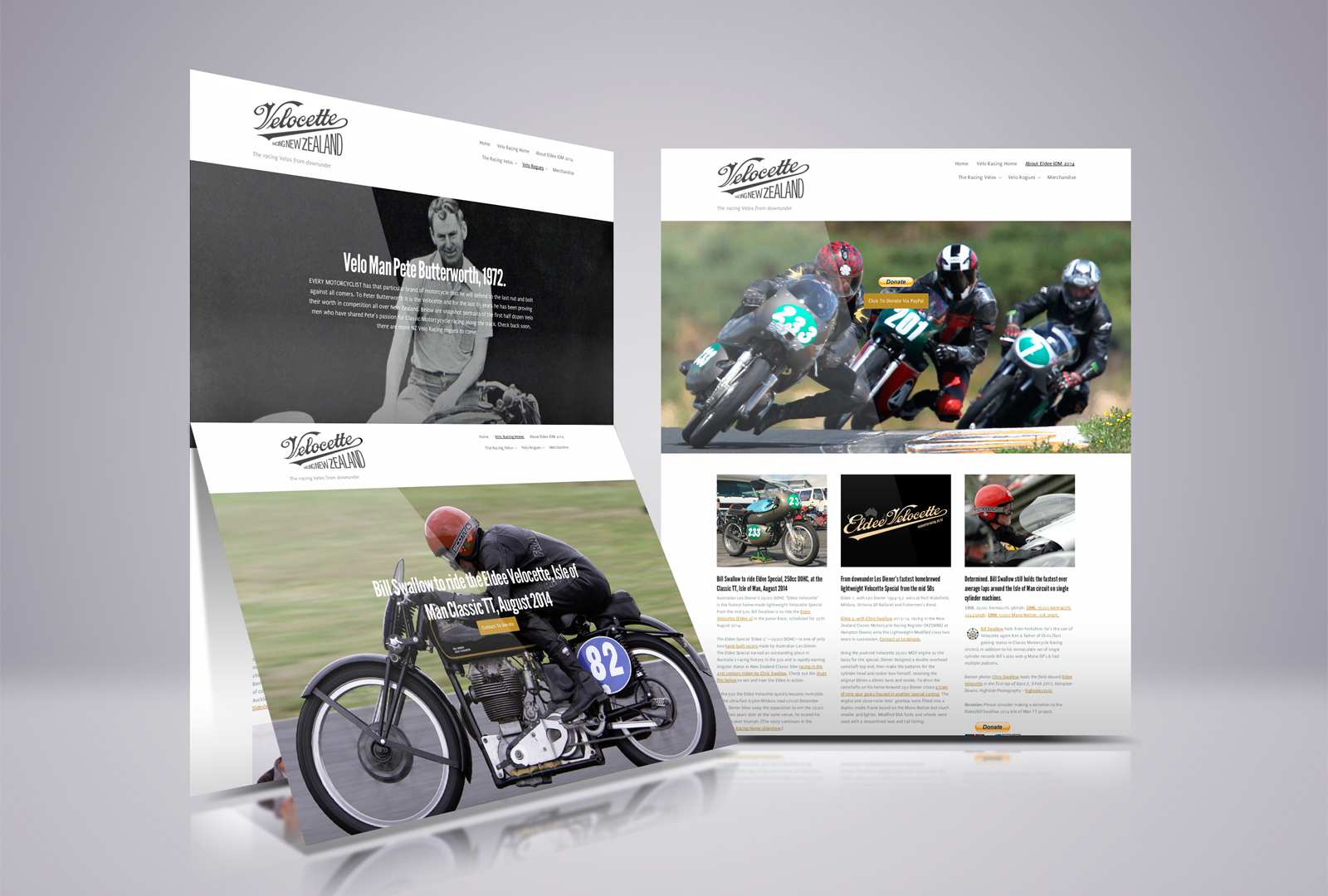 Velocette Racing New Zealand website, showcase, brand & identity systems design, photography, promotional design and advertising, web design