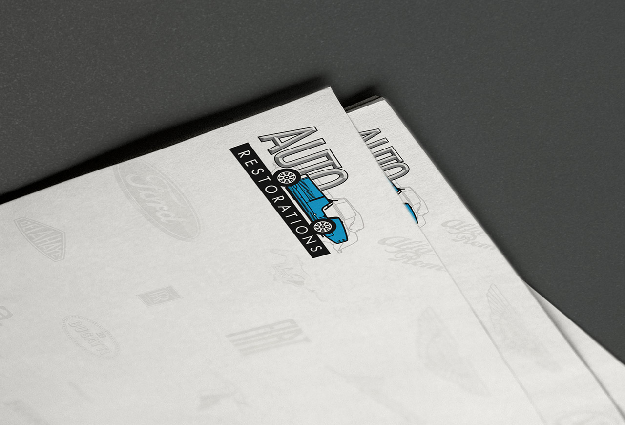 Auto Restorations letterhead, logo close-up