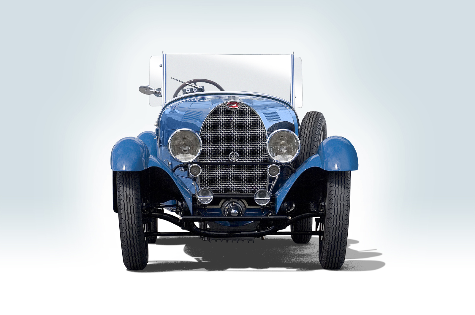 Bugatti t49 front elevation clearcut on a white background. Auto Restorations
