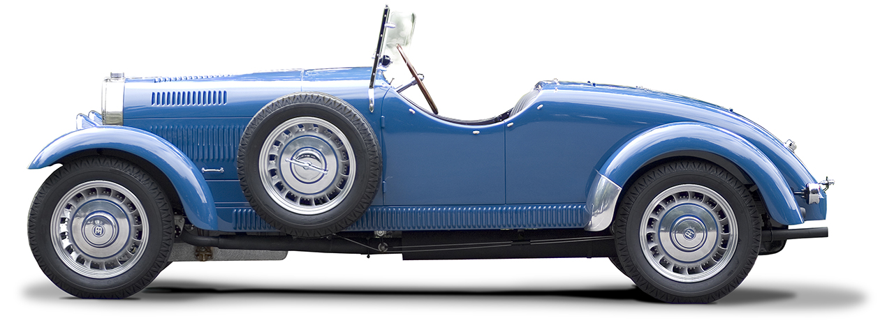 Bugatti t49 side elevation clearcut on a white background. Auto Restorations.