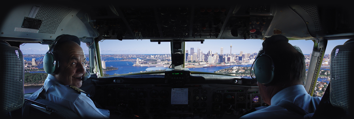 Convair CV580 cockpit panorama, Sydney.