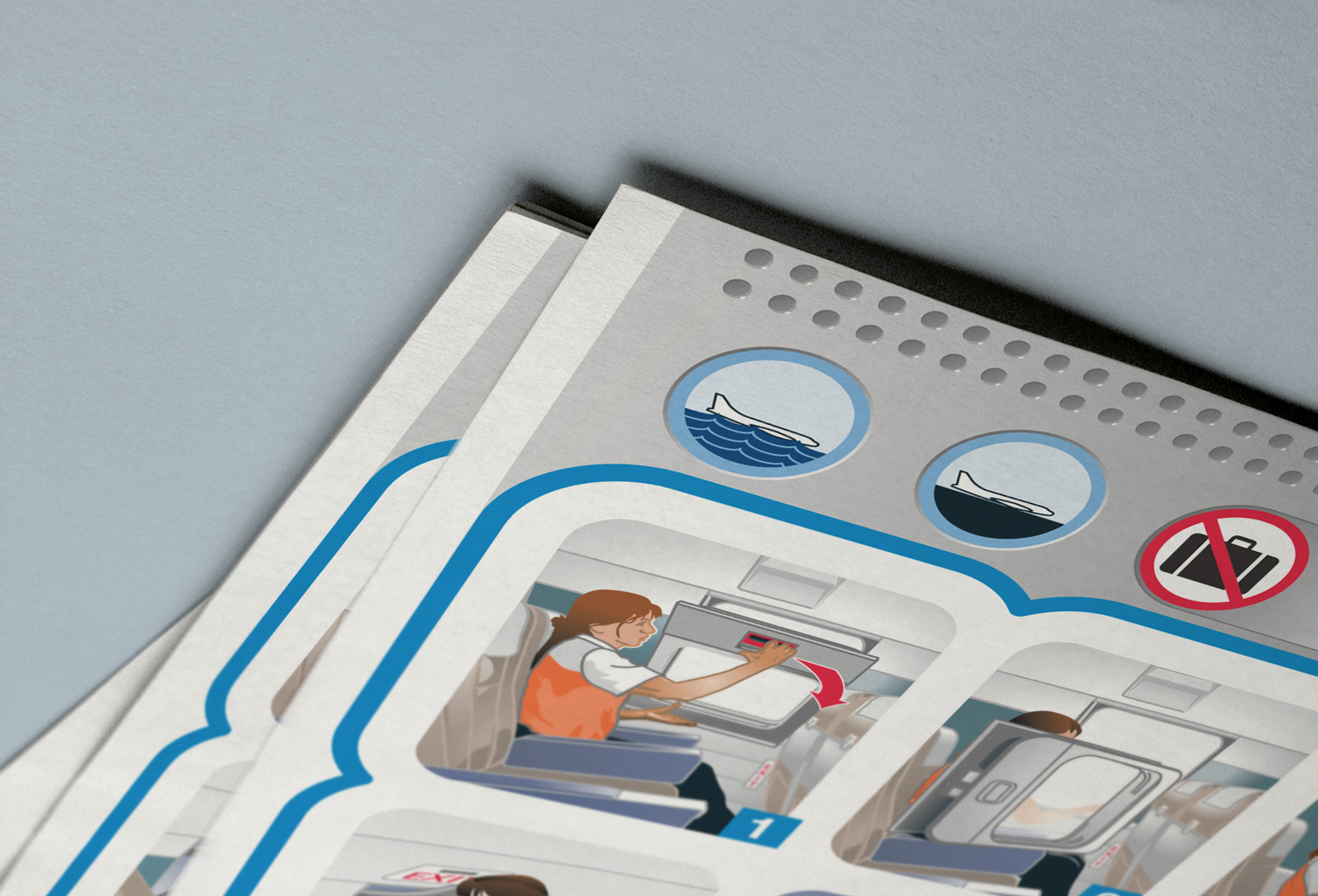 Convair CV580 Cabin Safety Instructions Card, inside spread, extreme close-up. Over-wing exit window extraction instructions.