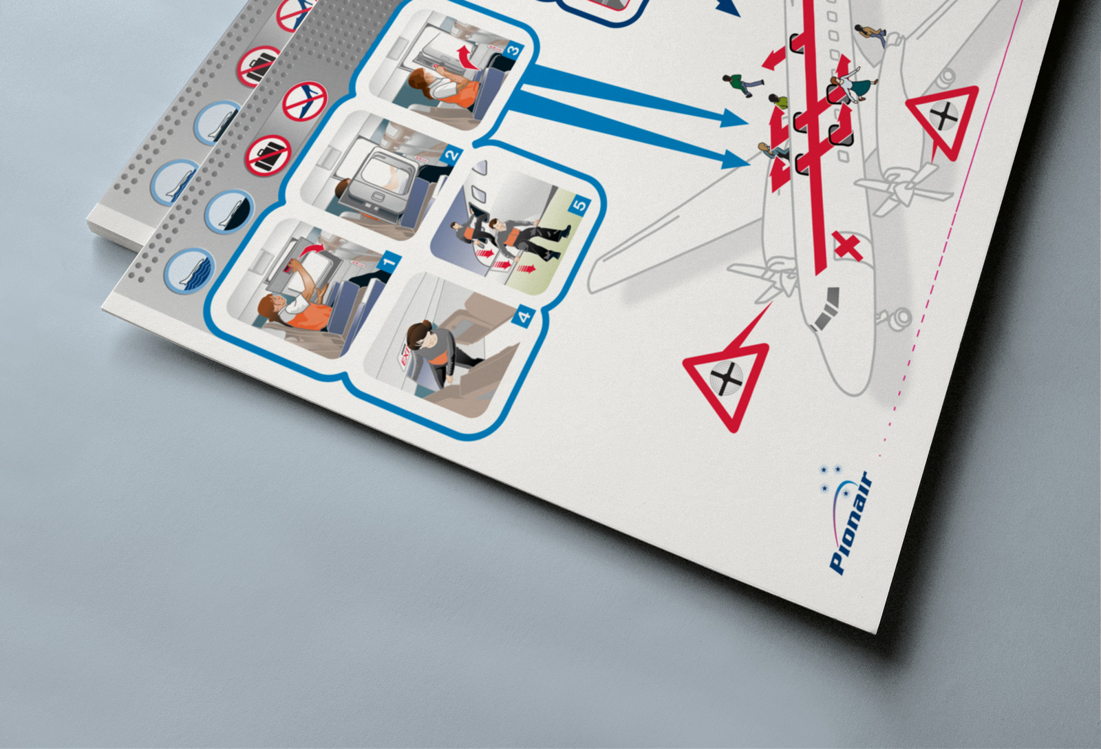 Convair CV580 Cabin Safety Instructions Card, inside spread, close-up. Land ditch, over-wing exit, and aircraft evacuation instructions.