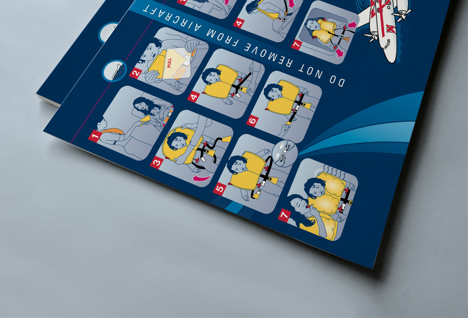 Convair CV580 Cabin Safety Instructions Card, back-over, close-up. Donning the lifejacket.