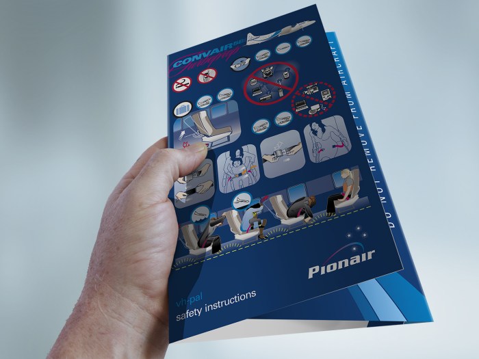 Convair CV580 Cabin Safety Instructions Card, front cover, hand-held