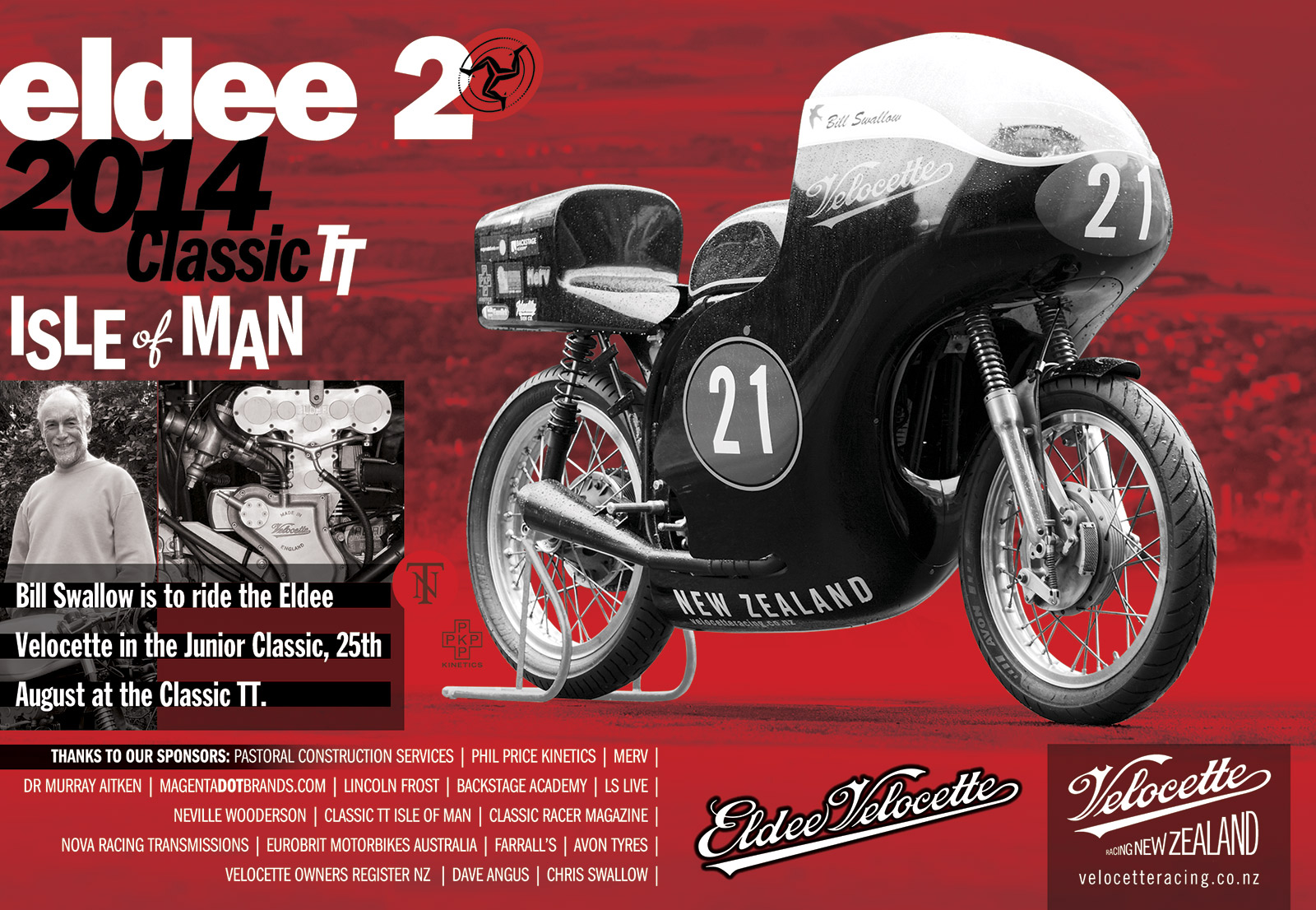 Eldee Velocette classic racing motorcycle Isle of Man Classic TT 2014 ClassicRacer Magazine, half page horizontal colour advertisement.