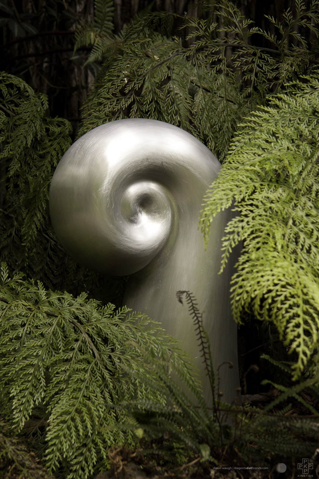 Mt Erebus Koru capsule. Kinetic sculpture by Phil Price.