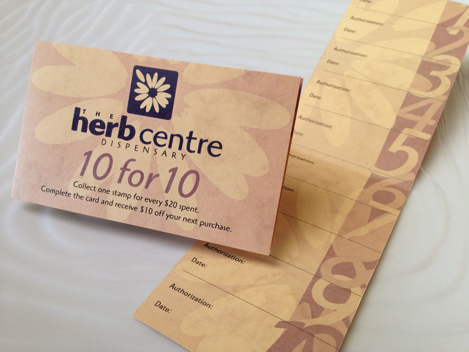 Herb Centre logo and 10-for-10 loyalty card