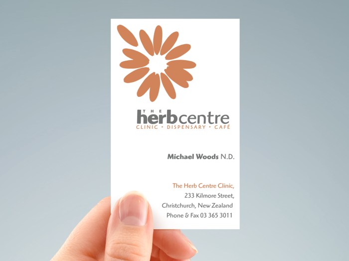 Herb Centre business card hand-held