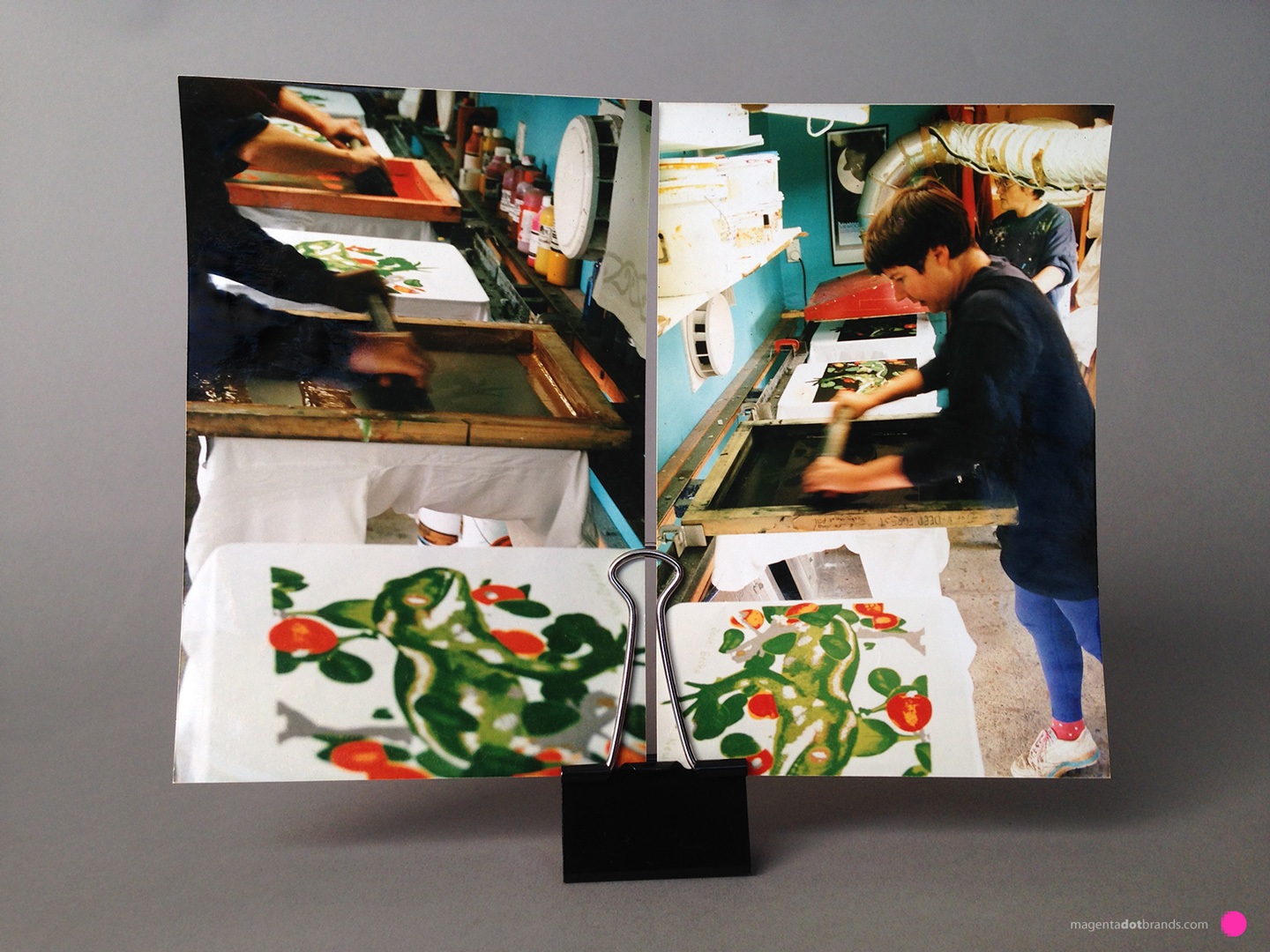 Jewelled Gecko 8 colour print - Chrissie hand screenprinting the 8th colour