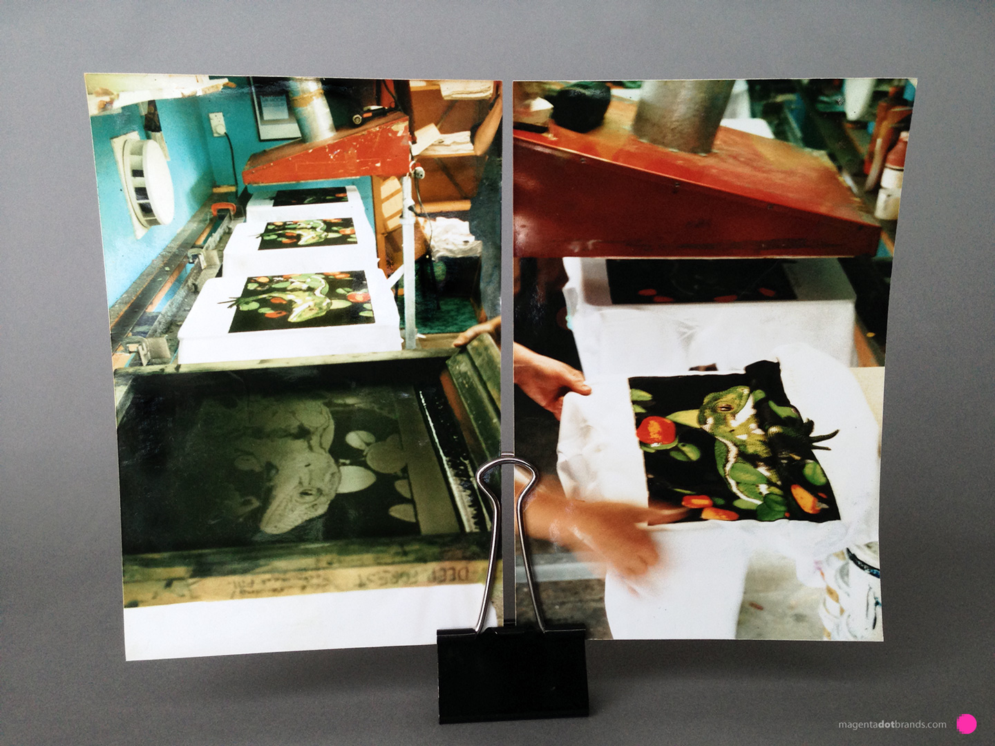 Final heat cure of the print on the pallet, stripping the finished Tees off and reloading the next run of 10. This process start to finish took two people labouring hard-out for 45 minutes