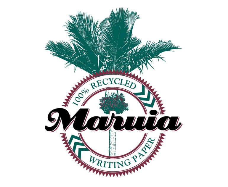 Pen and ink drawing trademark for The Maruia Society’s new range of recycled writing paper products.