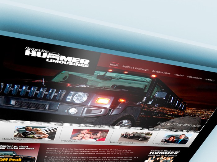 Superior Hummer Limousines Homepage mockup.