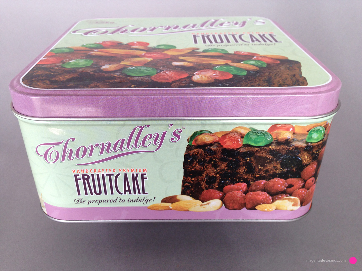 Thornalley’s Handcrafted Premium Fruitcake. Be prepared to indulge! Full colour printed metal tin.