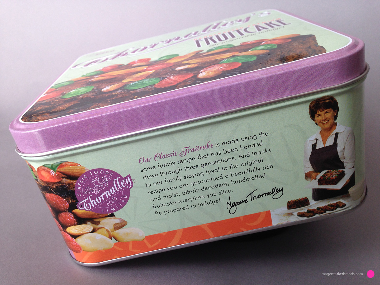 Thornalley’s Handcrafted Premium Fruitcake. Be prepared to indulge! Full colour printed metal tin.