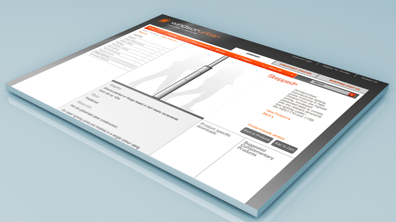 WindsorUrban website example catalogue item page featuring street lighting pole