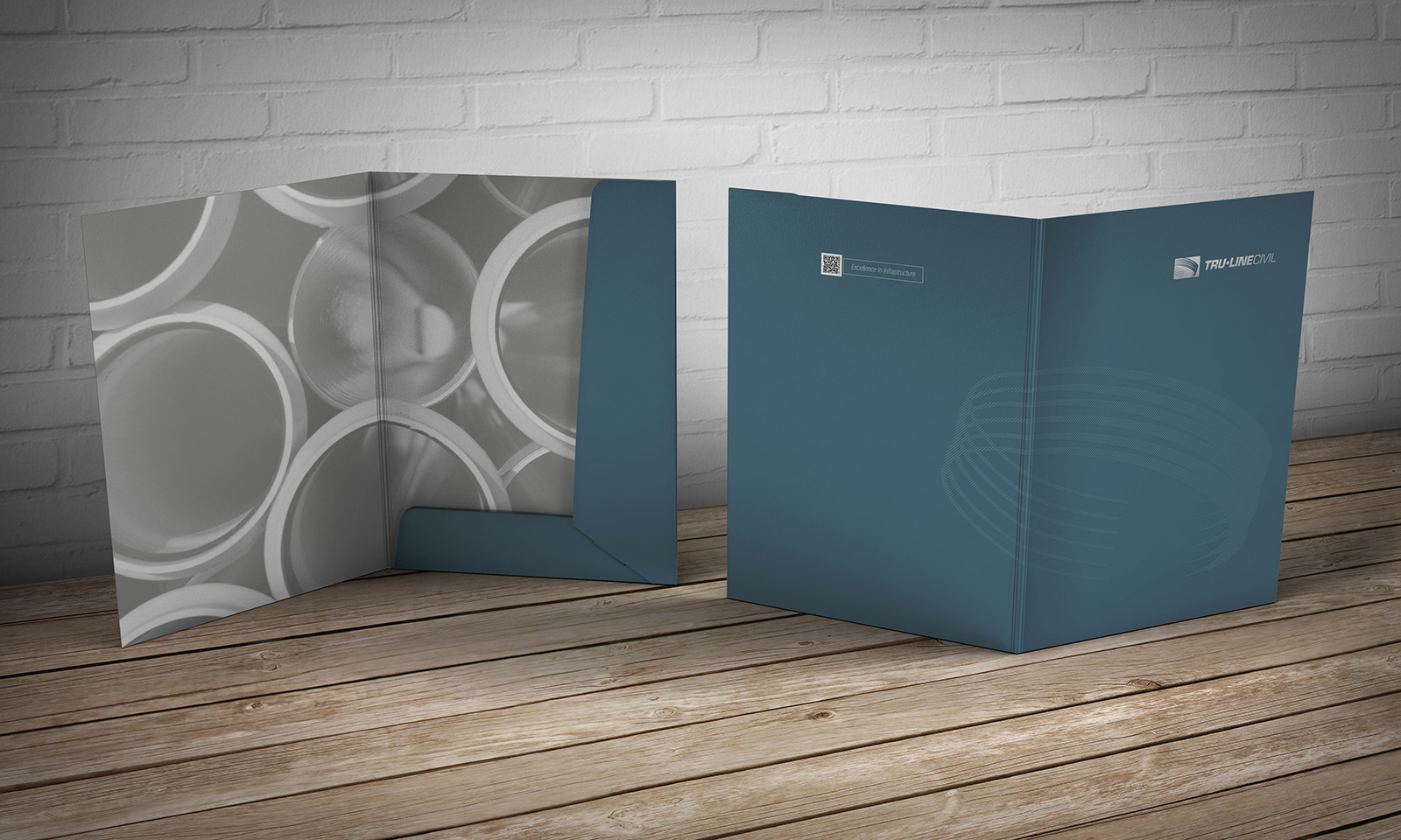 Combined interior and exterior view of Tru-Line Civil document folder / presentation folder presented as a photorealistic visual / mock-up