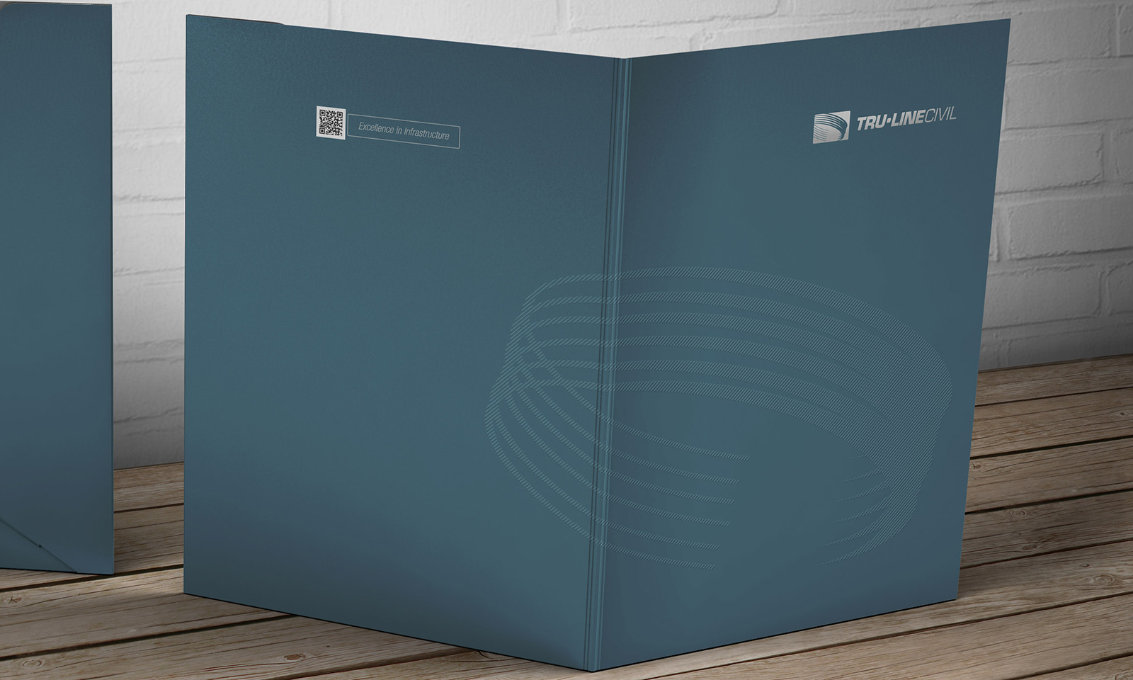 Exterior view of Tru-Line Civil, document folder / presentation folder presented as a photorealistic visual / mock-up