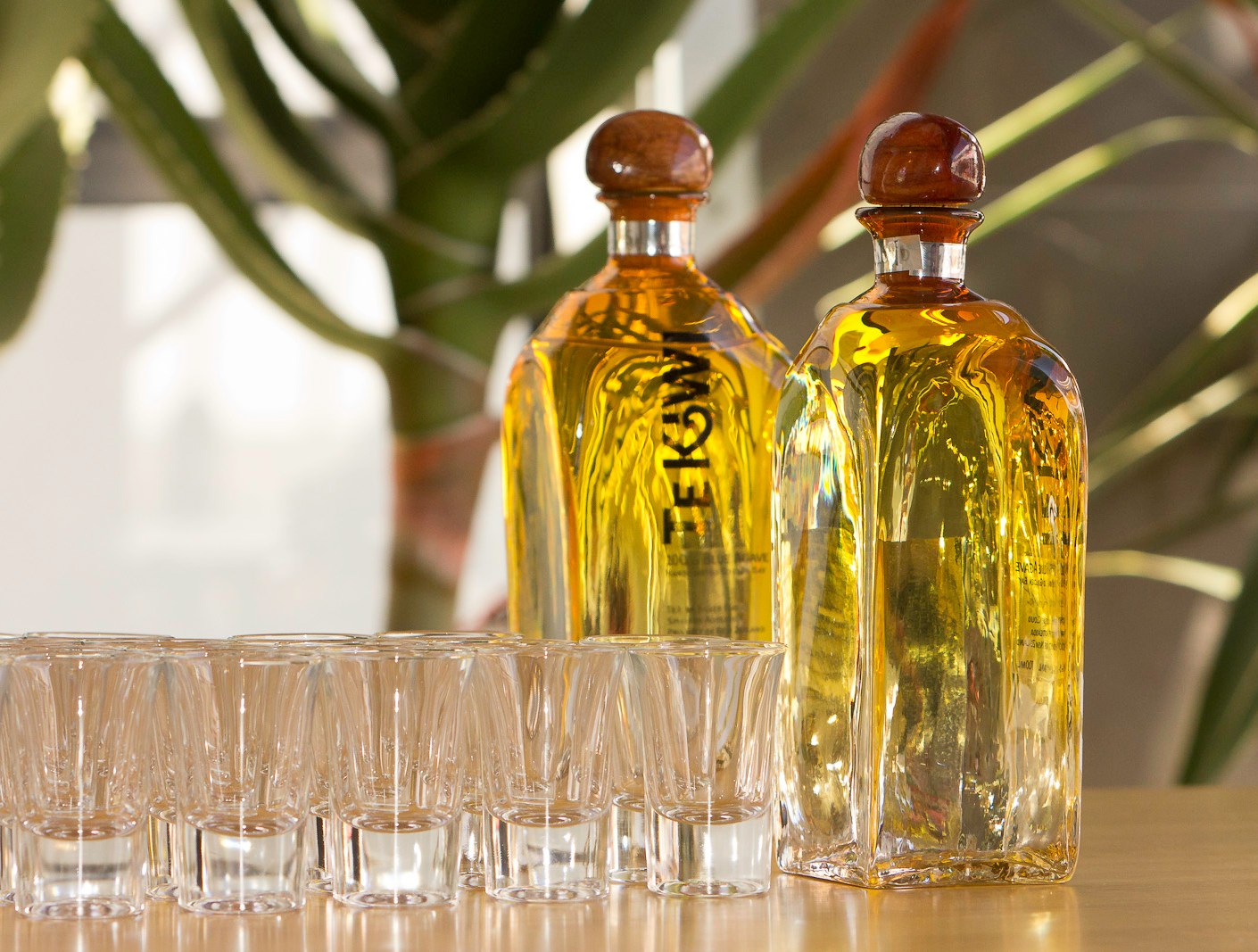 Portrait of TeKiwi Silver Cloud with shot glasses lined up outside Nicola's Cantina.