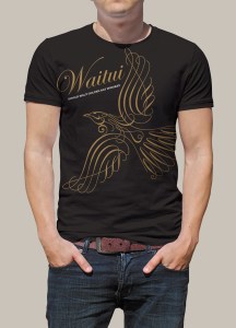 Front of Waitui screenprinted promotional tshirt