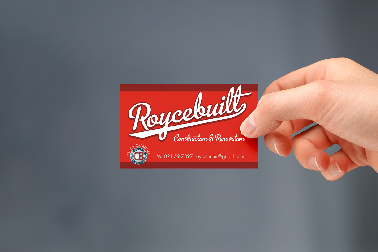 Roycebuilt Construction and Renovation& Renovation logotype on business card