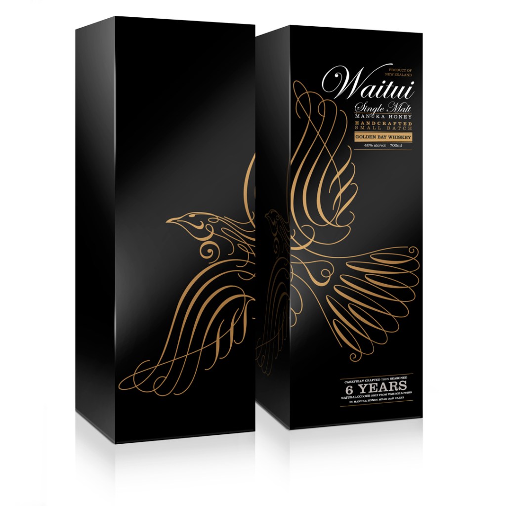 Waitui gift carton showing the duplex concept of the design. Designing the packaging in two parts delivers the particularly valuable benefit in the competitive environment of the retailer’s display shelves of effectively doubling the size and doubling the impact of the Waitui packaging next to its competitors.