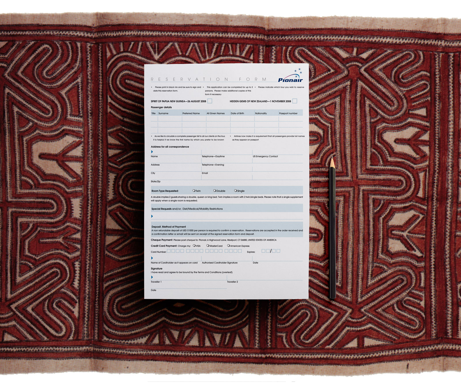 Hidden Gems “Spirit of Papua New Guinea” Pionair escorted tour, reservation form overhead view