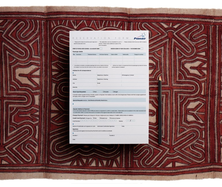 Hidden Gems “Spirit of Papua New Guinea” Pionair escorted tour, reservation form overhead view