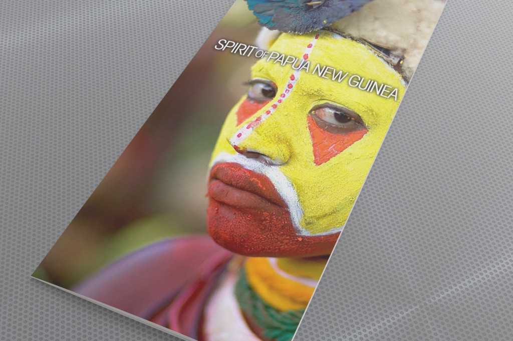 Spirit of Papua New Guinea launch brochure. Direct mail campaign to Pionair database and agents. One of three tour packages promoted in the Pionair Group Travel direct mail campaign.