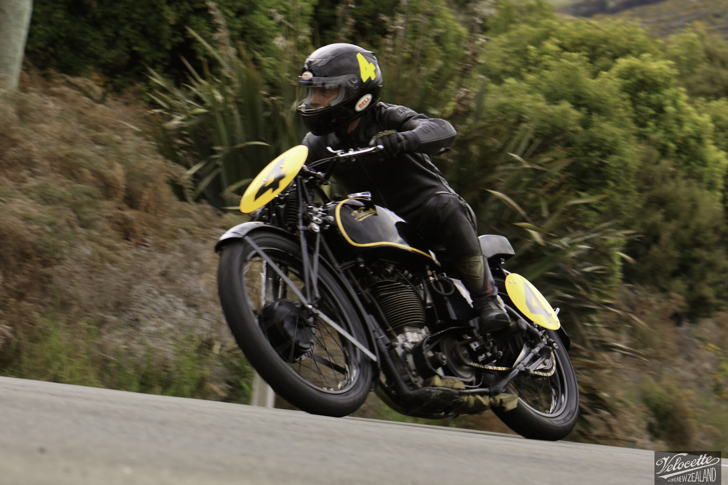 Big Velo 500, Bill Biber, Bluff HIll Climb, Burt Munro Challenge, Flagstaff Road, Motupohue, New Zealand, NZ Hill Climb Champs, Rider 4, Velocette Big Velo 500