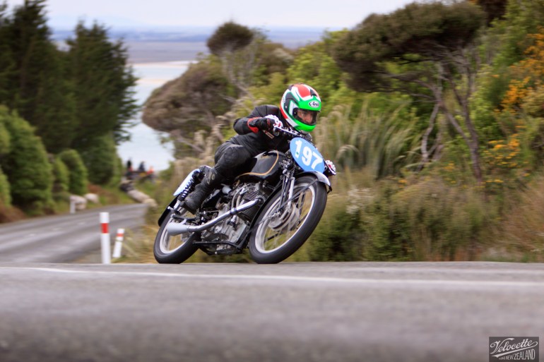 Bluff HIll Climb, Burt Munro Challenge, Flagstaff Road, Velocette KTT 350, Velocette KTT MK VIII, Motupohue, New Zealand, NZ Hill Climb Champs, Phil Price, Rider 197