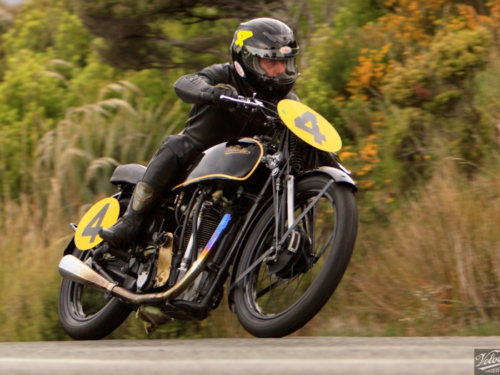 Big Velo 500, Bill Biber, Bluff HIll Climb, Burt Munro Challenge, Flagstaff Road, Motupohue, New Zealand, NZ Hill Climb Champs, Rider 4, Velocette Big Velo 500