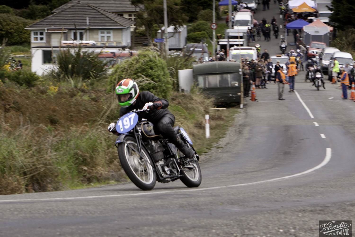Bluff HIll Climb, Burt Munro Challenge, Flagstaff Road, Velocette KTT 350, Velocette KTT MK VIII, Motupohue, New Zealand, NZ Hill Climb Champs, Phil Price, Rider 197