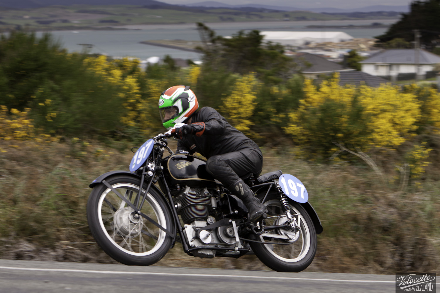 Bluff HIll Climb, Burt Munro Challenge, Flagstaff Road, Velocette KTT 350, Velocette KTT MK VIII, Motupohue, New Zealand, NZ Hill Climb Champs, Phil Price, Rider 197