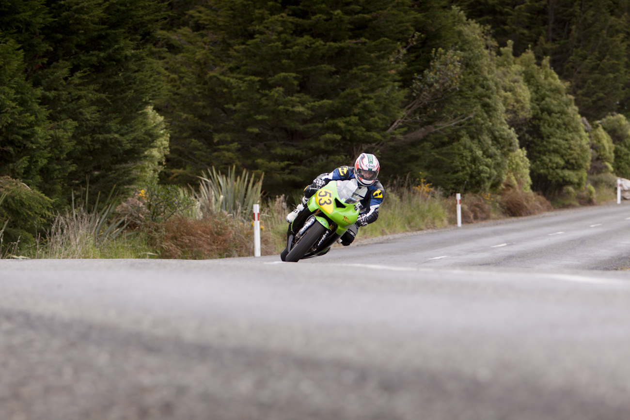Bluff HIll Climb, Burt Munro Challenge, Flagstaff Road, Kawasaki ZX6RR 600, Mike Sullivan, Motupohue, New Zealand, NZ Hill Climb Champs, Open Class, Rider 53
