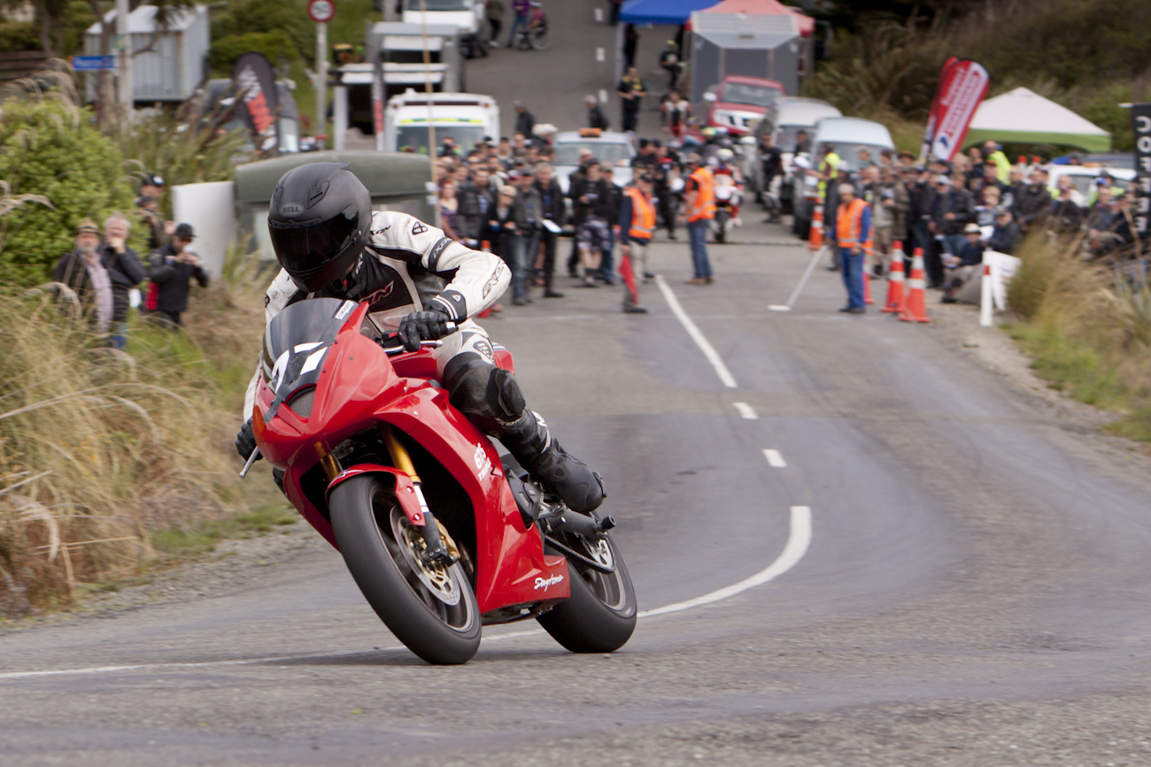 Ben McConochie, Bluff HIll Climb, Burt Munro Challenge, Flagstaff Road, Motupohue, New Zealand, NZ Hill Climb Champs, Open Class, Rider 77, Triumph Daytona 675
