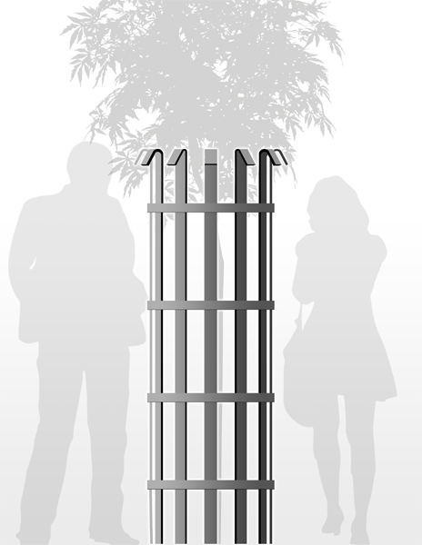 Tree guard illustration depicts use of human element in product illustration