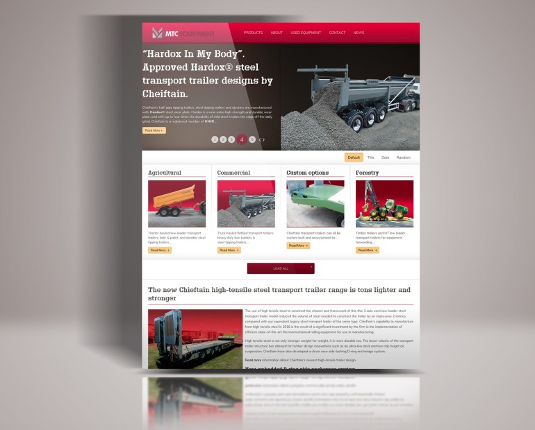 MTC Equipment website homepage mock up