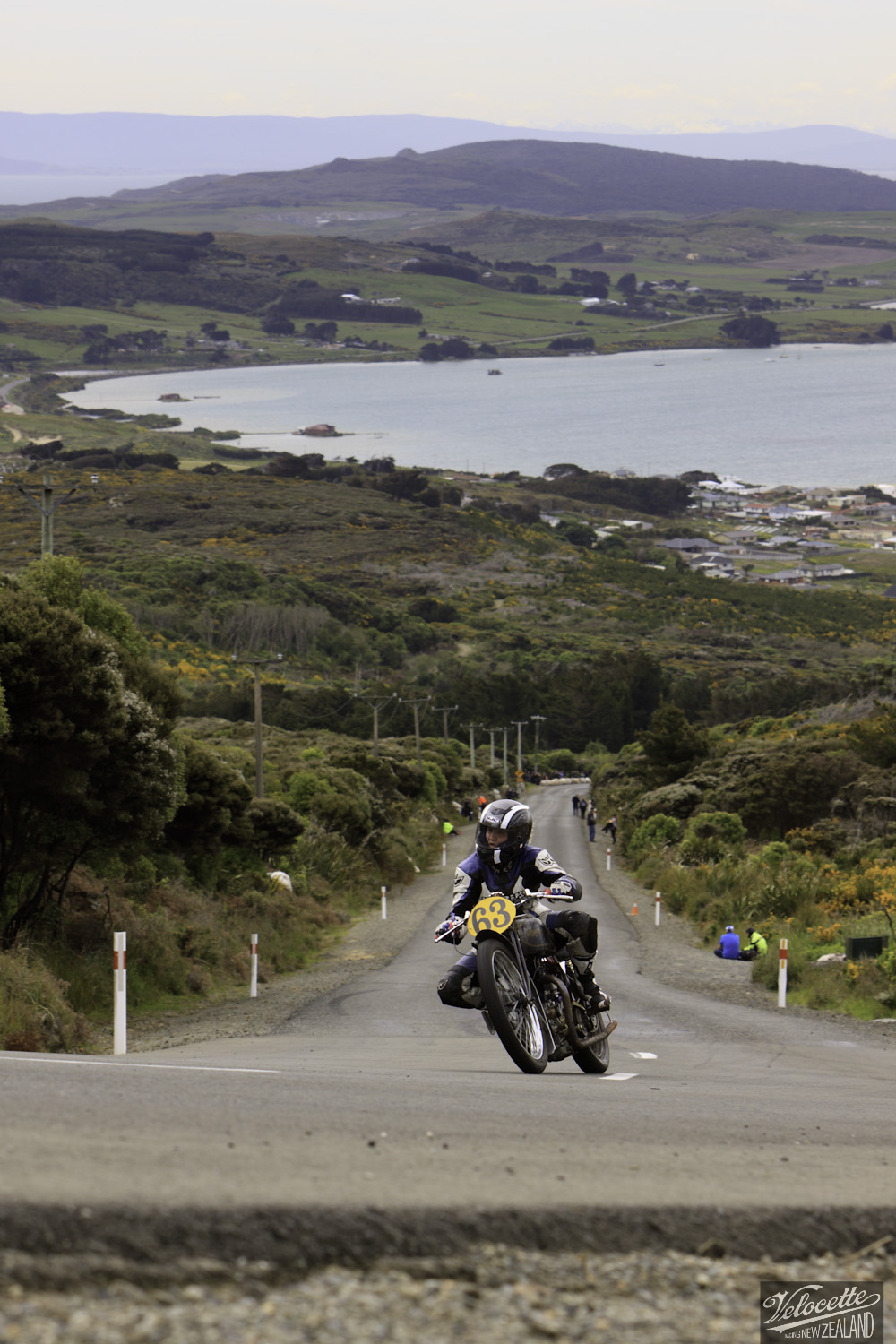 Bluff Hill, Bluff HIll Climb, Burt Munro Challenge, Flagstaff Road, Francie Winteringham, Motupohue, New Zealand, NZ Hill Climb Champs, Rider 63, Rudge TT Rep 500