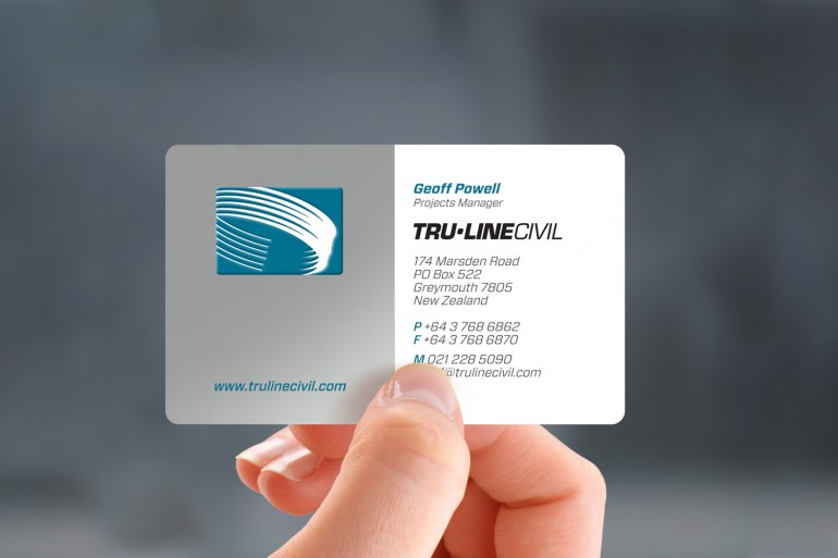 The Tru-Line Civil business card is dressed to impress. Printed 3 colours including one metallic ink. Civil engineering is the sort of work where you are out in the field getting your hands dirty so the matt laminate, and radiused corners ensures they are robust and presentable on the job. The well crafted embossed logo is a theme repeated in the stationery system. It is craftsmanship that says quality.