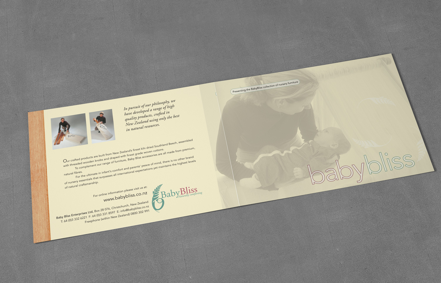 BabyBliss nursery furniture collection A5, bifold landscape brochure