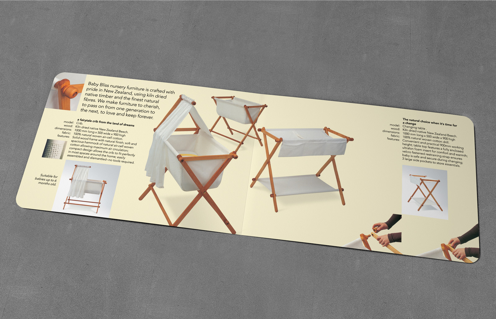 BabyBliss nursery furniture collection A5, bifold landscape brochure