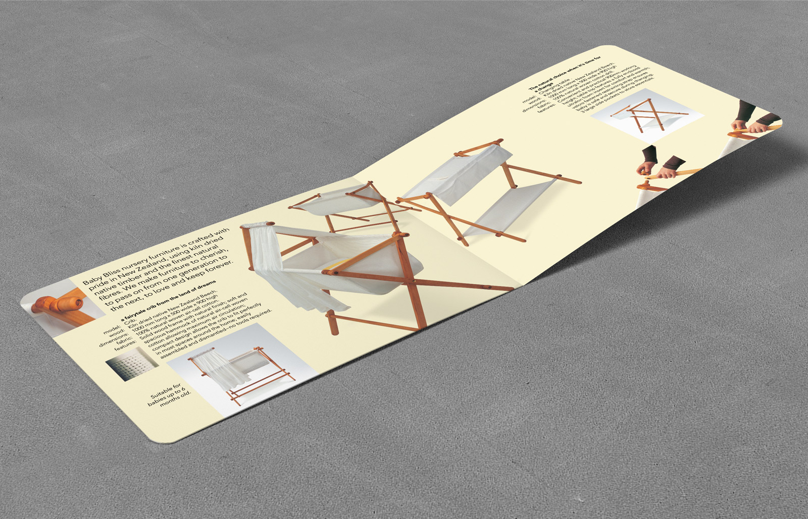 BabyBliss nursery furniture collection A5, bifold landscape brochure